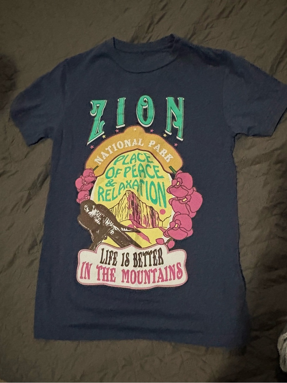 Zion National Park Graphic Soft Dark Blue T-Shirt Size S